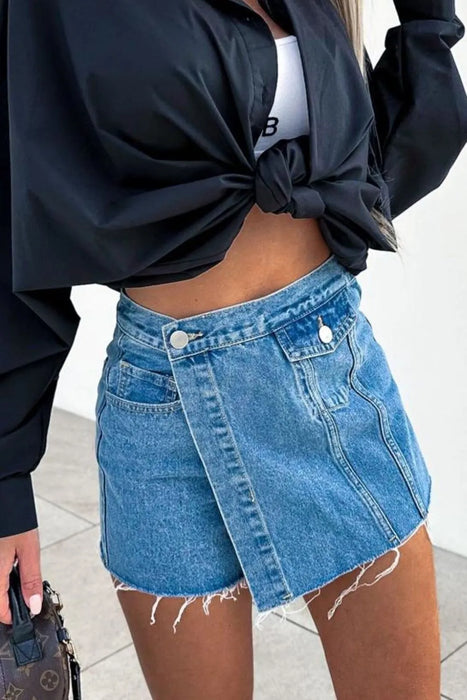 Raw Hem Denim Skorts - Byyde