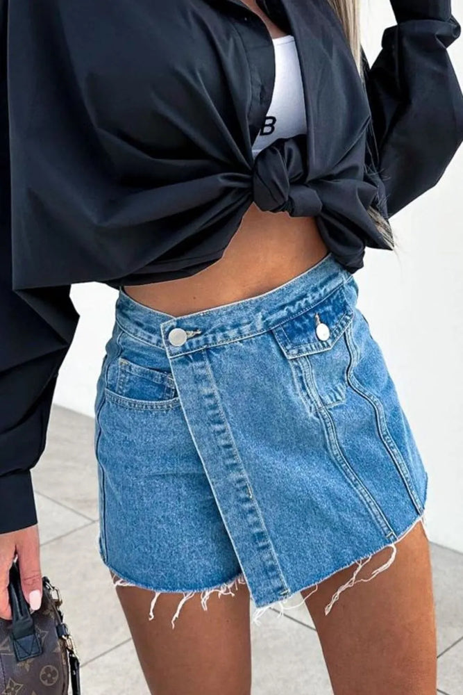 Raw Hem Denim Skorts - Byyde