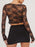 Tied Plunge Long Sleeve Lace Cropped Shirt - Byyde