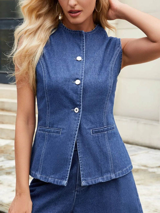 Button-Front Denim Vest Top - Byyde