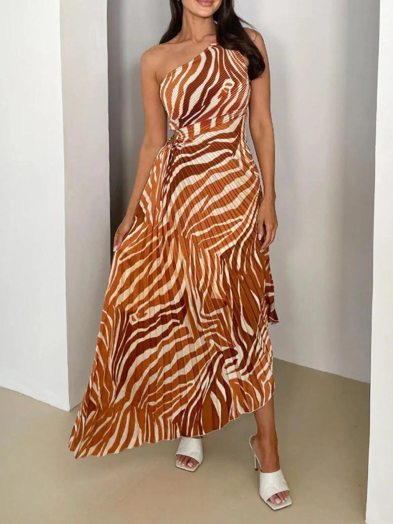 Printed One Shoulder Asymmetrical Maxi Dress - Byyde