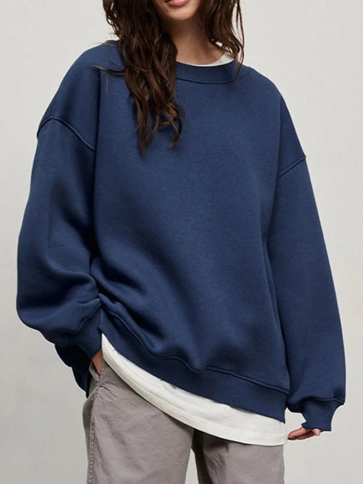 Round Neck Dropped Shoulder Long Sleeve Sweatshirt - Byyde
