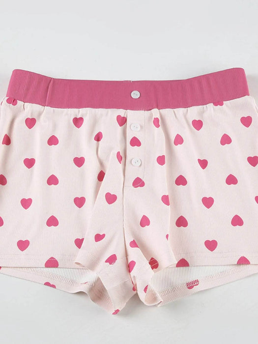 Heart Print Top and Shorts Loungewear Set - Byyde