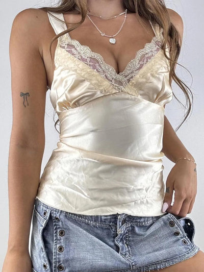 Lace Trim V-Neck Satin Cami Top - Byyde