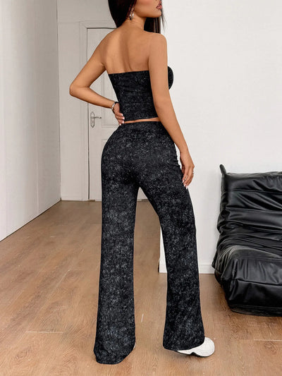Strapless Crop Top and Wide Leg Pants Set - Byyde