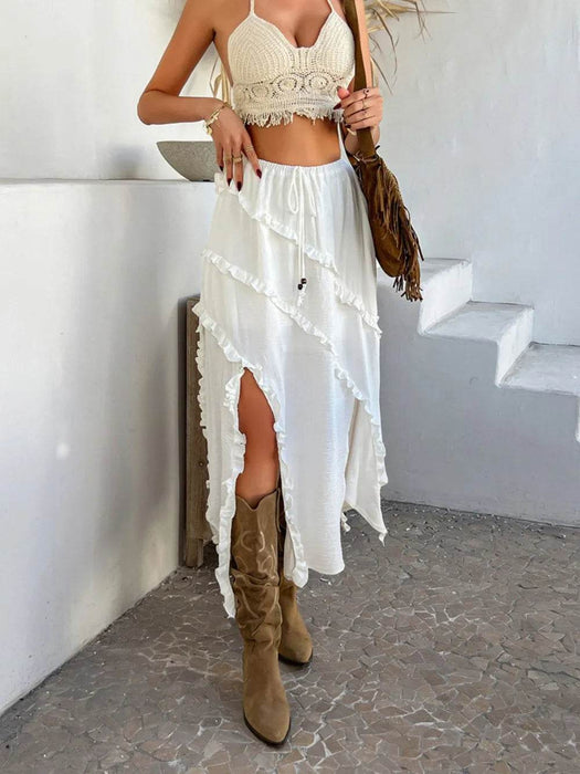 Devine Slit Drawstring Ruffled Skirt - Byyde