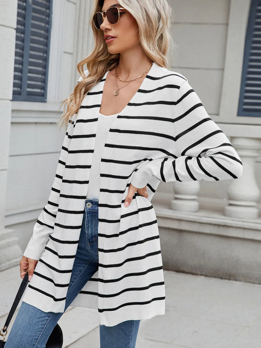 Striped Open Front Cardigan with Relaxed Fit - Byyde