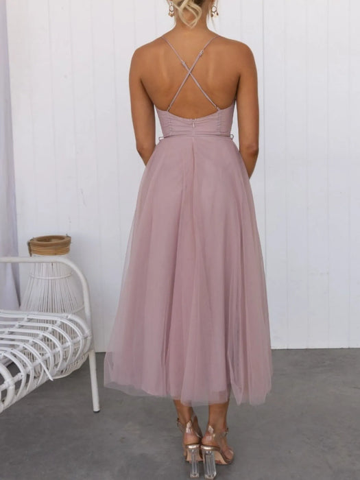 Sweetheart Neck Tulle Midi Dress - Byyde