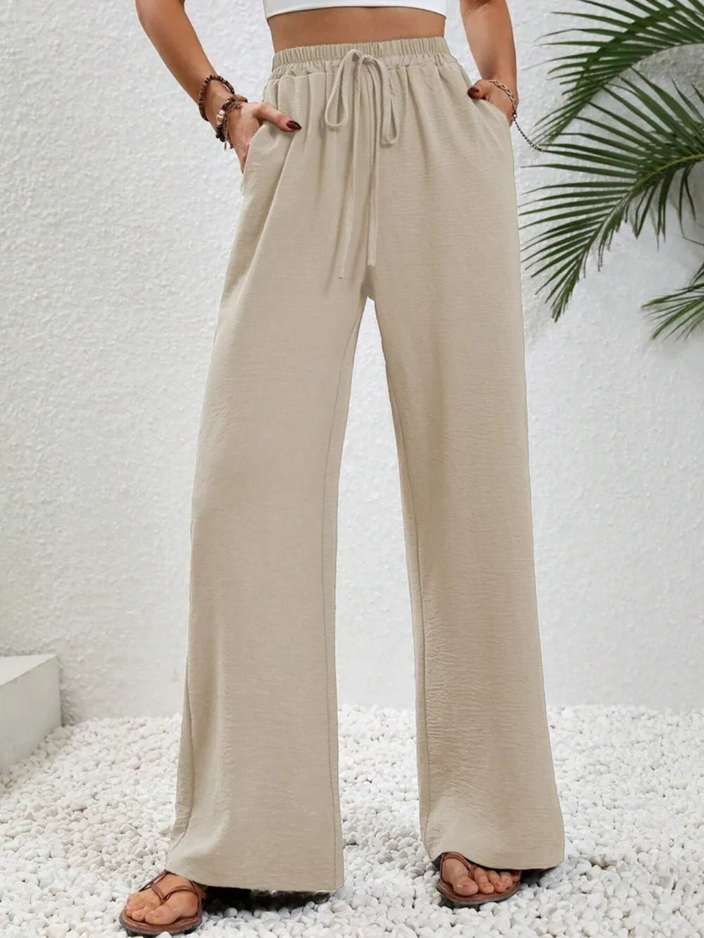 Wide Leg Drawstring Pants - Byyde