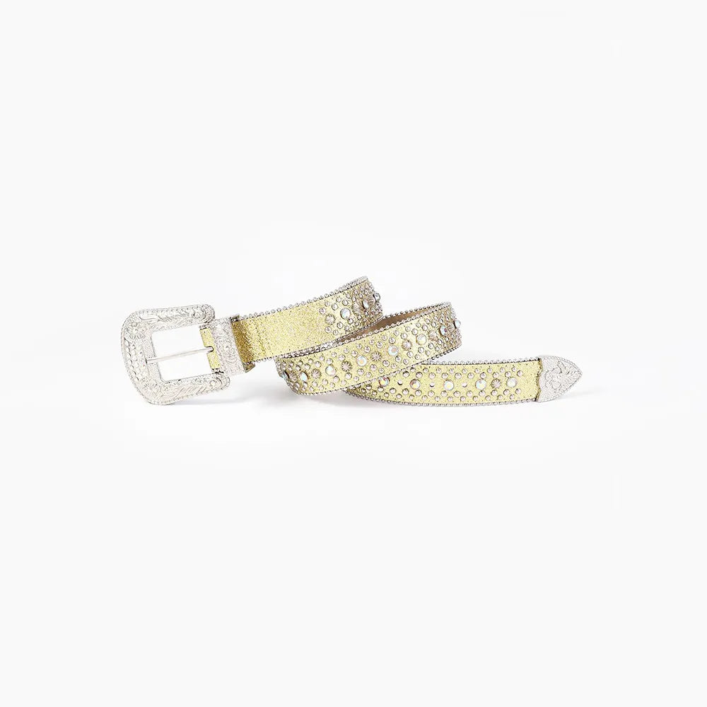 Rhinestone PU Leather Belt - Byyde