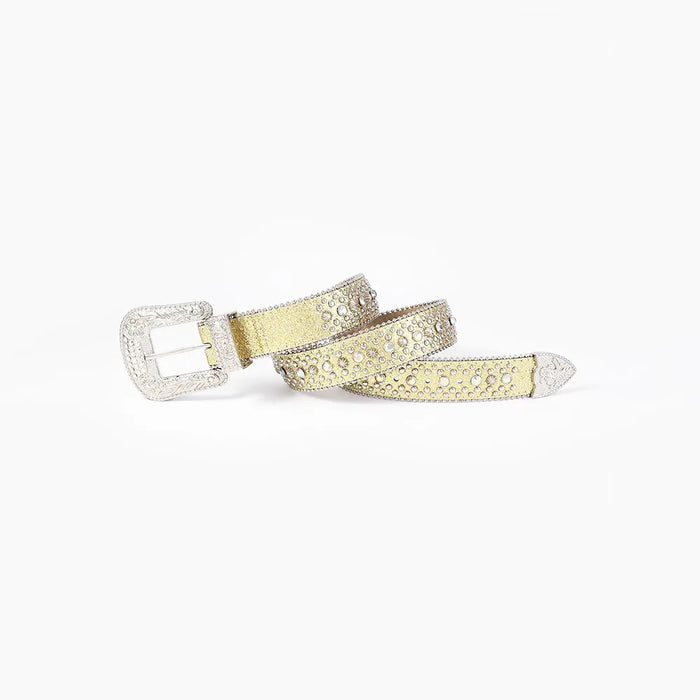 Rhinestone PU Leather Belt - Byyde