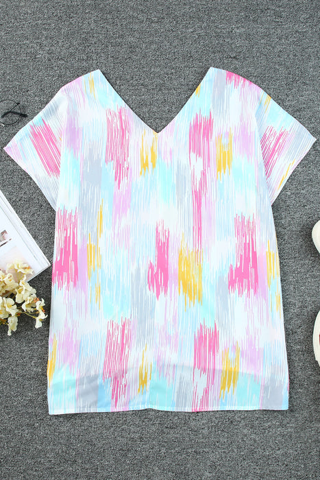 High-Low V-Neck Short Sleeve Blouse - Byyde