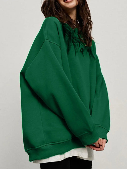 Round Neck Dropped Shoulder Long Sleeve Sweatshirt - Byyde