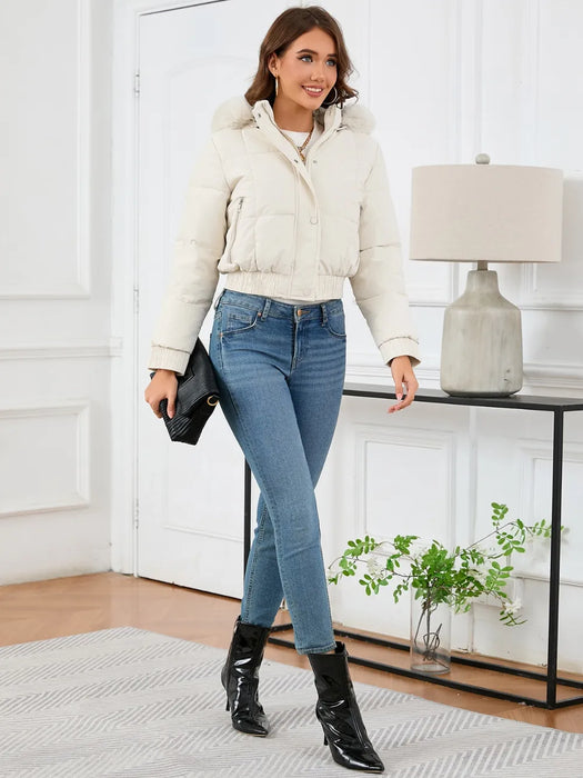 Pocketed Long Sleeve Cropped Hooded Winter Coat - Byyde