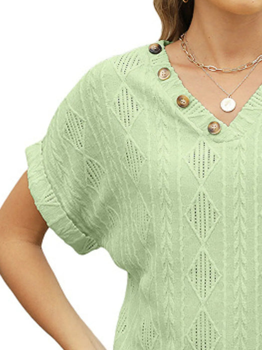 Textured V-Neck Short Sleeve Top - Byyde