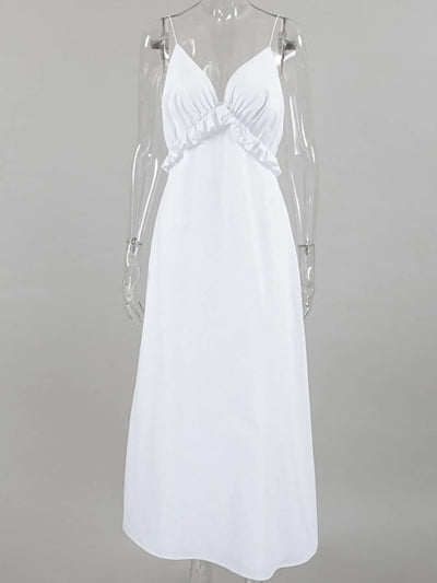 Ruffled V-Neck Maxi Dress - Byyde