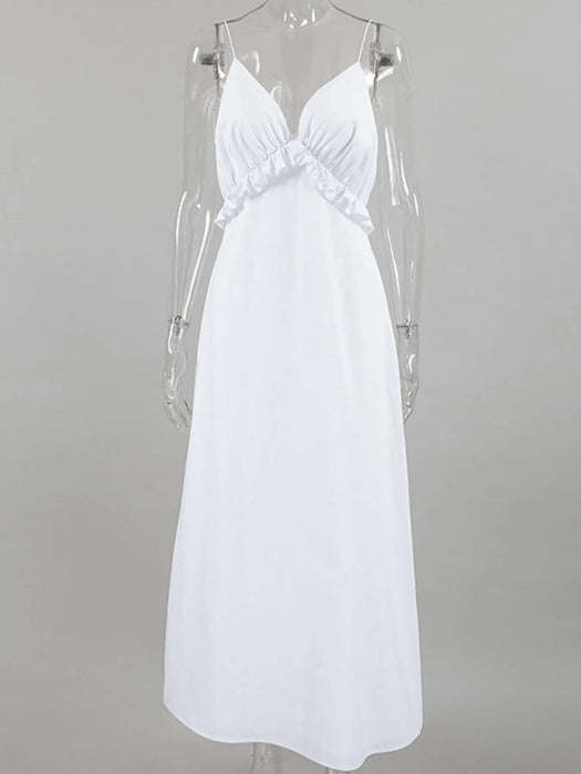Ruffled V-Neck Maxi Dress - Byyde