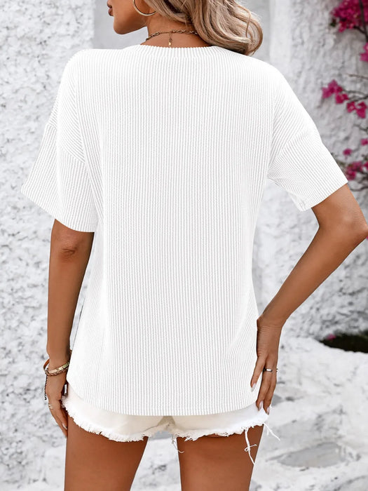 Mandy V-Neck Dropped Shoulder T-Shirt - Byyde