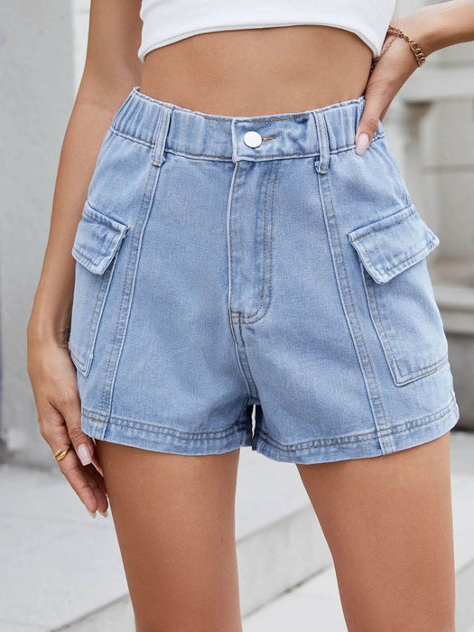 High Waist Cargo Denim Shorts - Byyde