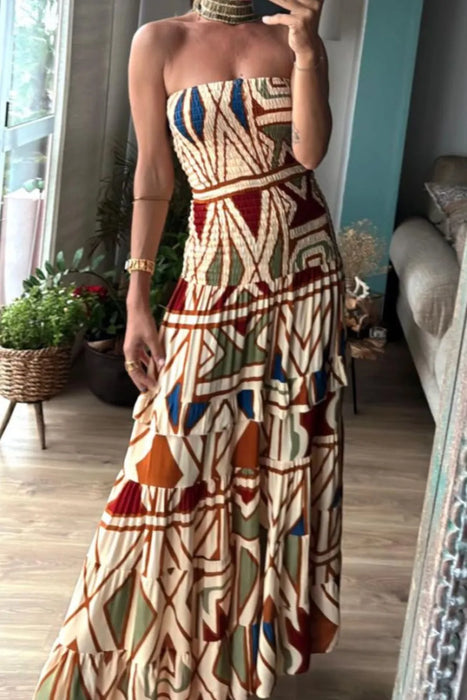 Smocked Printed Tube Dress - Byyde