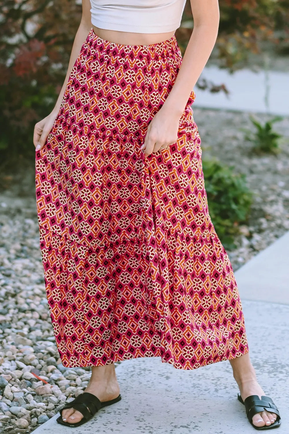 Printed Tiered Maxi Skirt - Byyde