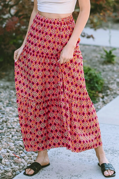 Printed Tiered Maxi Skirt - Byyde