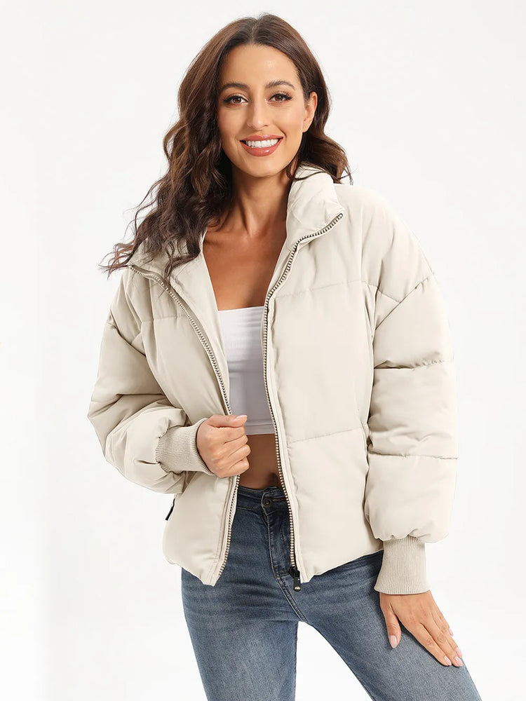 Zip Up Turtleneck Long Sleeve Puffer Jacket - Byyde