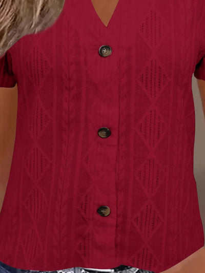 Textured Notched Short Sleeve Blouse - Byyde