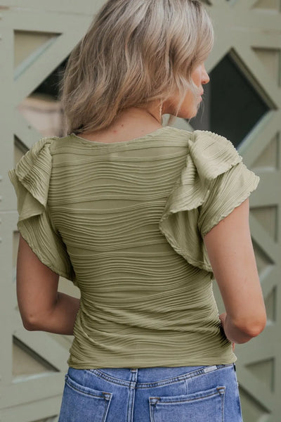 Ruffled Round Neck Textured Top - Byyde