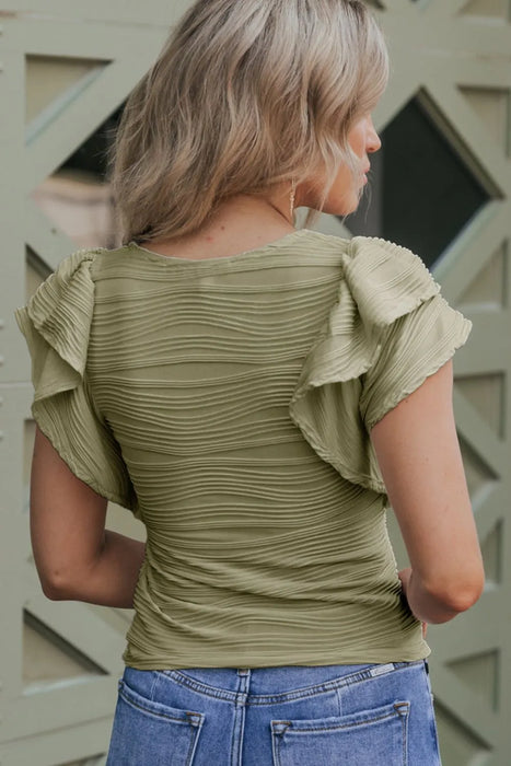 Ruffled Round Neck Textured Top - Byyde