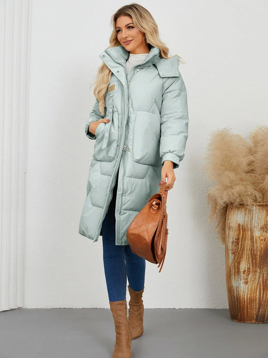 Long Sleeve Longline Hooded Winter Coat - Byyde