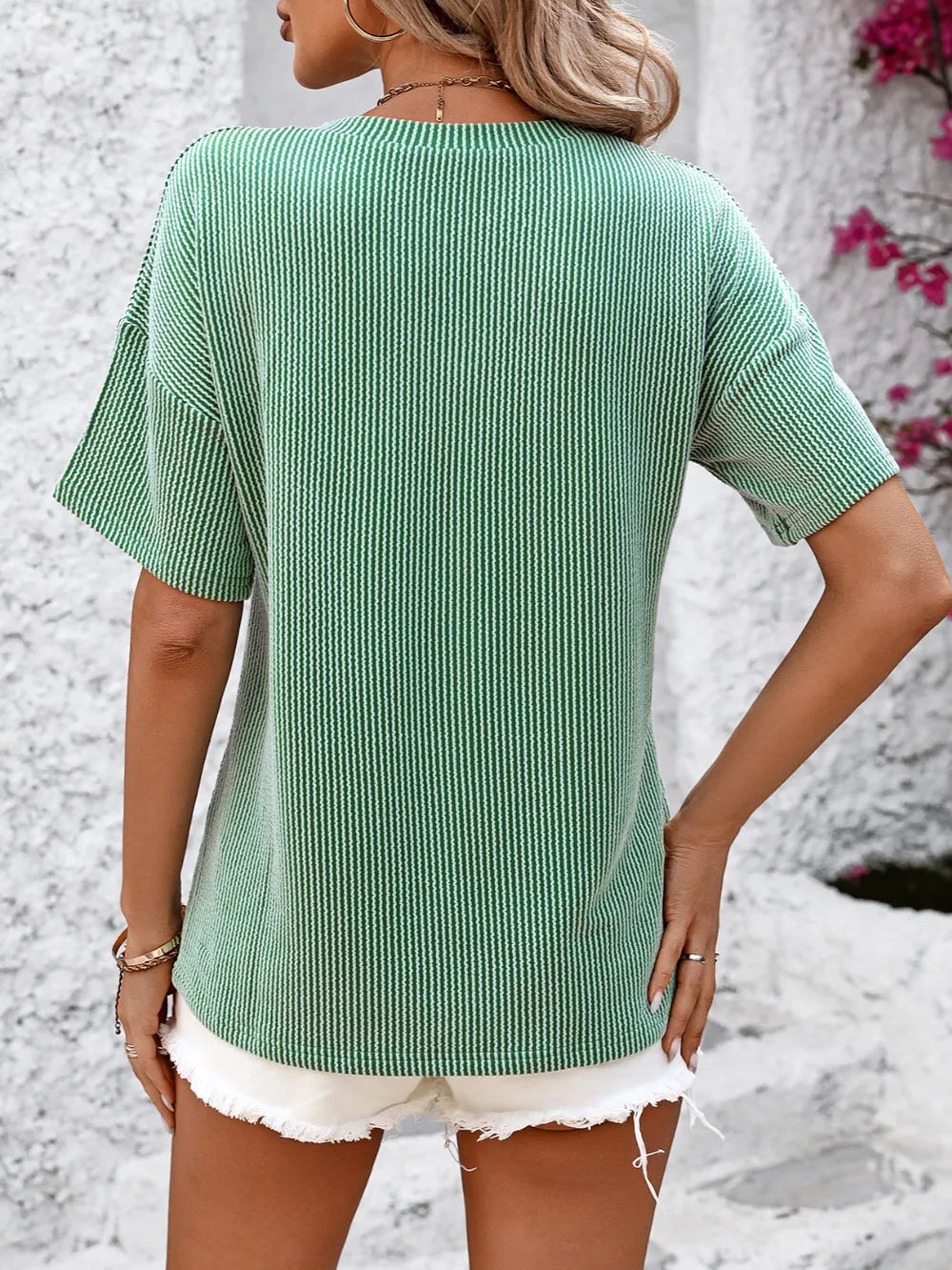 Mandy V-Neck Dropped Shoulder T-Shirt - Byyde