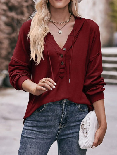 Mandy Drawstring Drop Shoulder Long Sleeve Hoodie - Byyde
