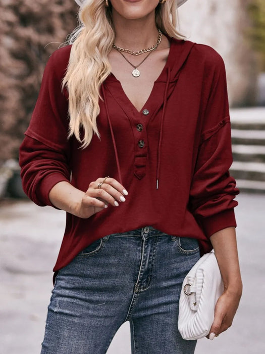 Mandy Drawstring Drop Shoulder Long Sleeve Hoodie - Byyde