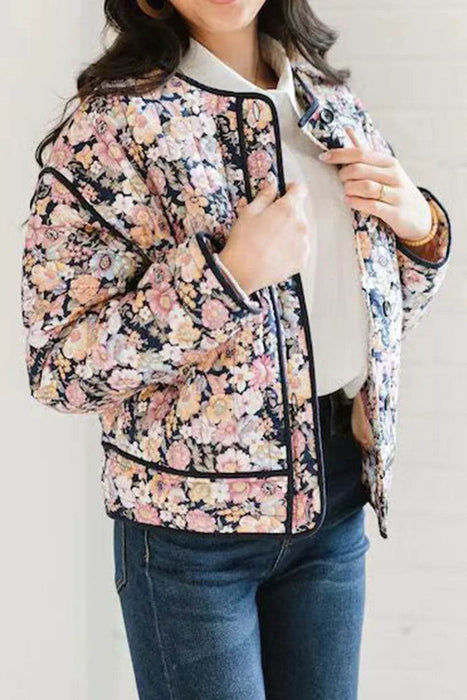 Floral Button Up Long Sleeve Winter Coat - Byyde