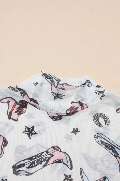 Printed Mock Neck Long Sleeve Bodysuit - Byyde