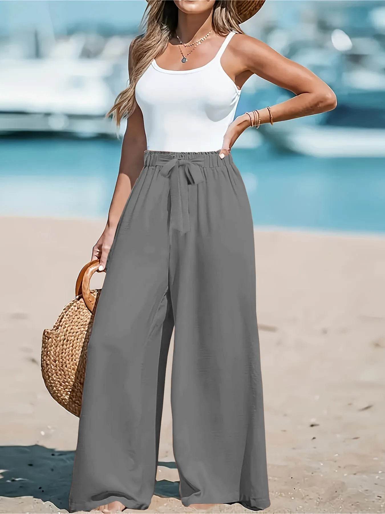 Full Size Drawstring Waist Wide Leg Pants Plus Size - Byyde