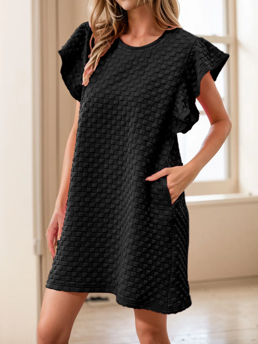 Textured Ruffle Sleeve Casual Summer Dress - Byyde