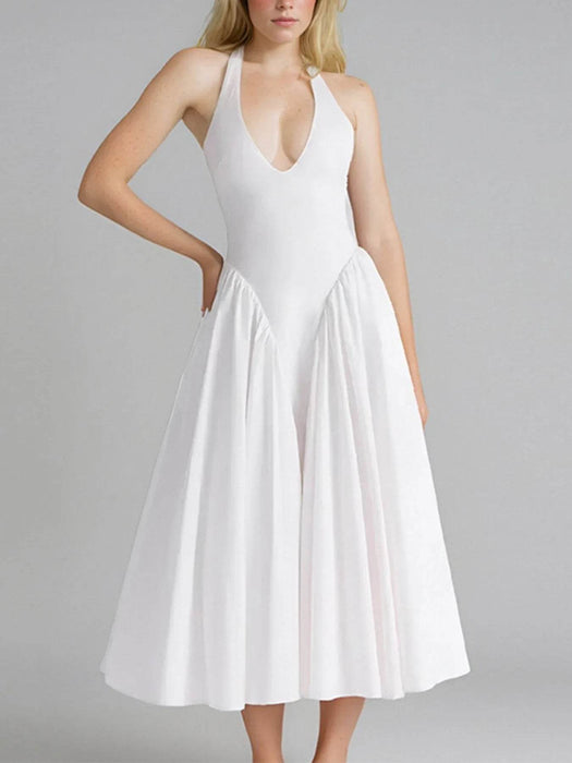 Full Size Ruched Halter Neck Midi Dress Plus Size - Byyde