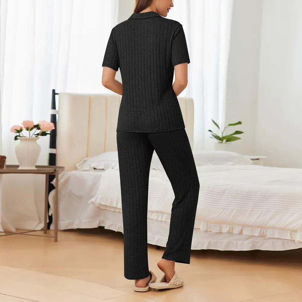 Button Down Long Sleeve Top and Pants Lounge Set - Byyde