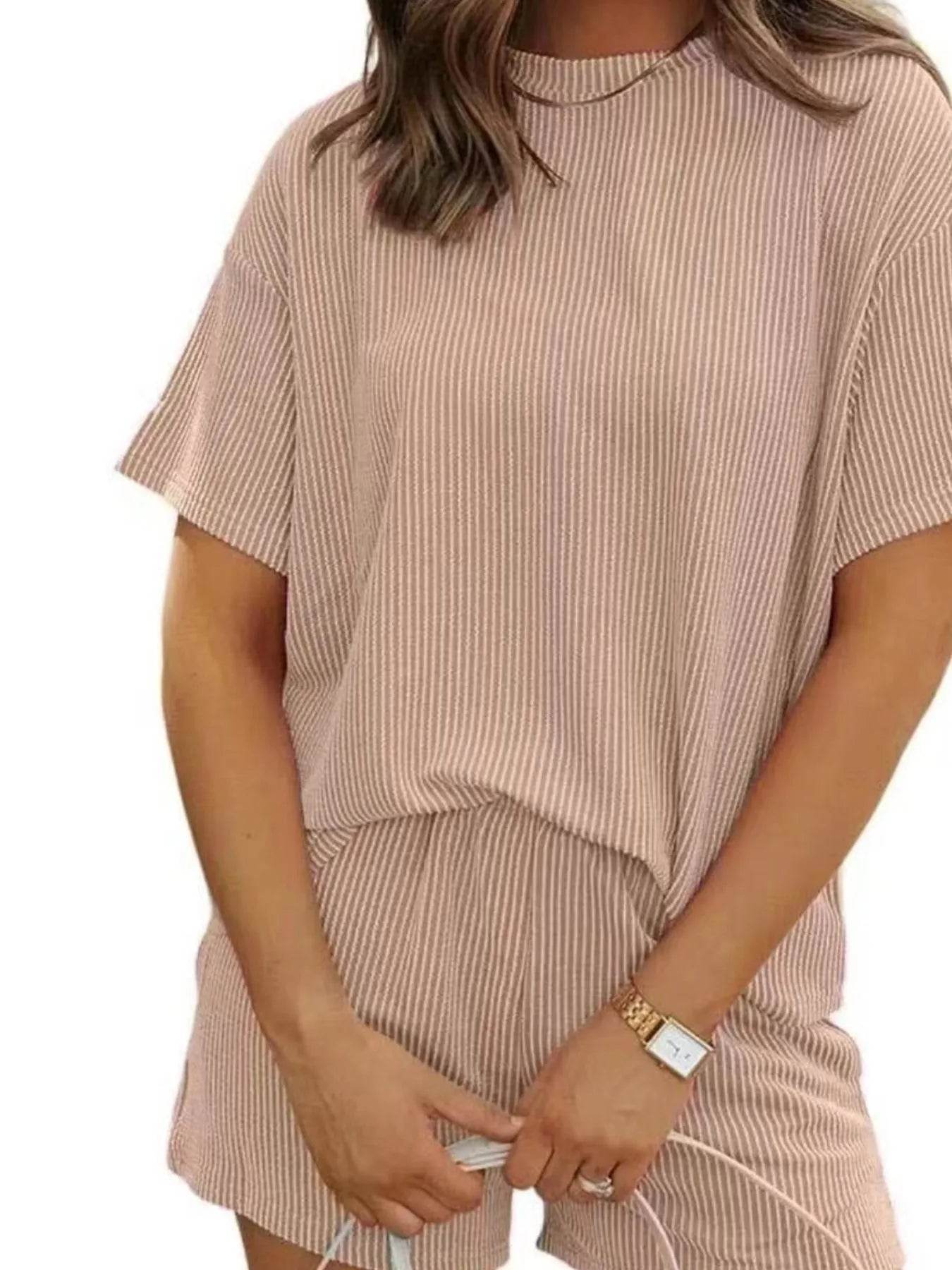 Full Size Ribbed Short Sleeve Top and Shorts Two-Piece Set Plus Size - Byyde