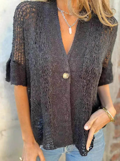 Full Size One Button Half Sleeve Cardigan Plus Size - Byyde