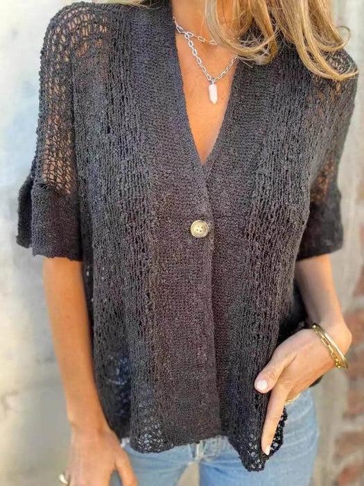 Full Size One Button Half Sleeve Cardigan Plus Size - Byyde