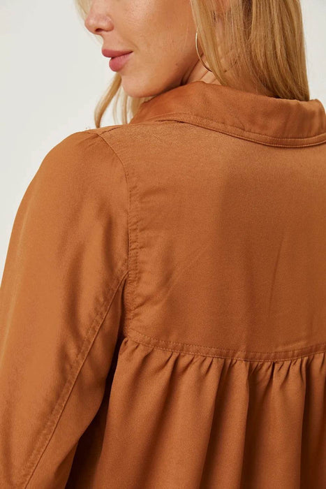Balloon Sleeve Collared Neck Blouse - Byyde