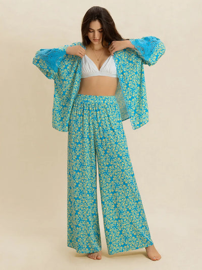 Open Front Printed Top and Pants Set - Byyde