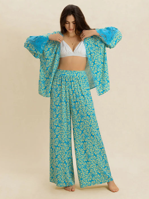 Open Front Printed Top and Pants Set - Byyde