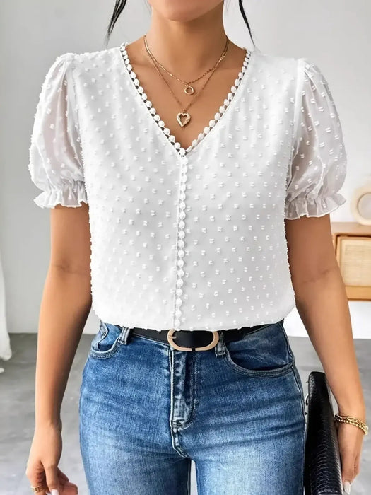 Swiss Dot Short Sleeve Blouse - Byyde