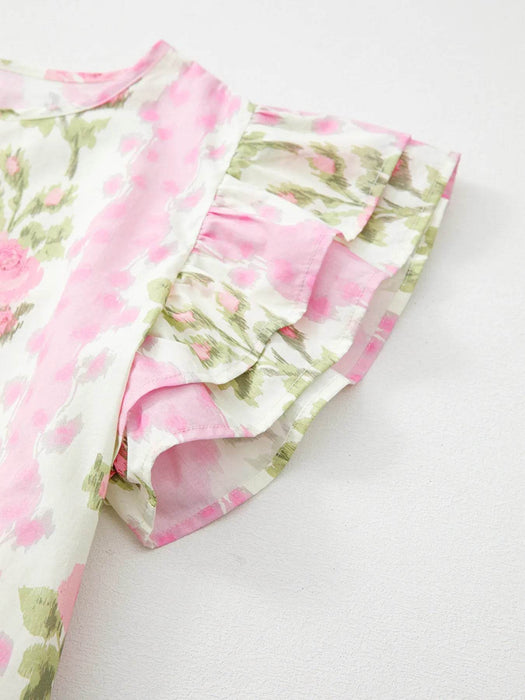 Floral Print Ruffled Sleeve Blouse - Byyde