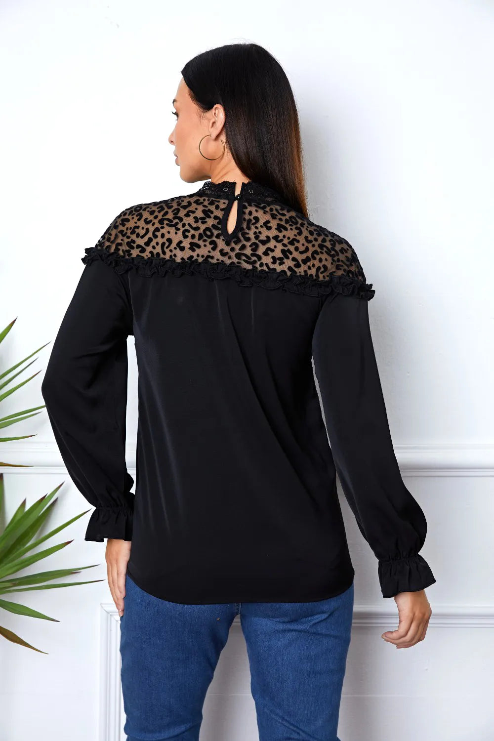 Leopard Frill Flounce Sleeve Blouse - Byyde