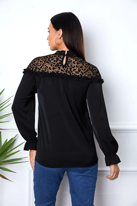 Leopard Frill Flounce Sleeve Blouse - Byyde